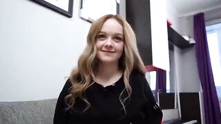 Cute stepsister lost at strip game, took a deep blowjob with cum in mouth