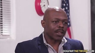 Cute blonde Heather Honey gets her holes filled by two huge black cocks