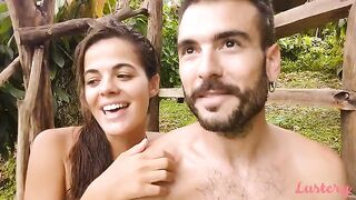 A couple has a hot and sweaty sex session outdoors like rabbits
