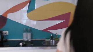 Skinny Asian teen got her pussy wet and licked my fat balls