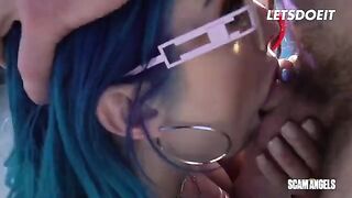 Two sexy sluts share a big cock in a steamy threesome scene