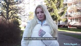 German blonde MILF shoots a steamy video for Public Agent, getting creampied hard