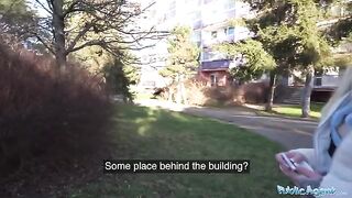 German blonde MILF shoots a steamy video for Public Agent, getting creampied hard