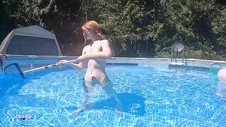 A girl tried to swim naked in the pool but it did not work out