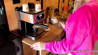 A good morning with a special coffee for a hot blonde