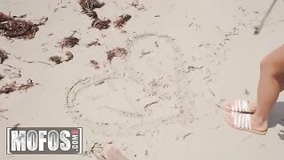 Petite hottie Vina Sky gets banged on the beach and cummed