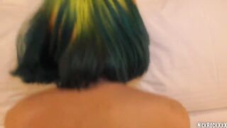 A punk girl is having her first experience on camera as a Rainbowslut