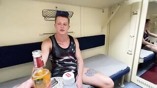 A hot chick is having fun with her friend on the train