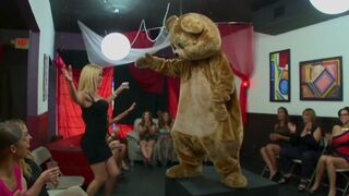 Bunch of wet pussies gets fucked by dancing bear in the club