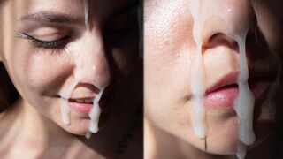Babe gets a huge cumshot on her cute face