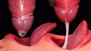 Close up action with the best condom milking blowjob. The condom broke, and all the cum ended up in her mouth. ASMR sucking
