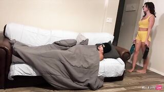 The husband came home and caught his wife with her friend in a compromising position on the couch
