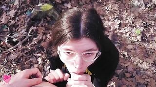 Best blowjob moments with a cute nerdy girl wearing glasses in POV