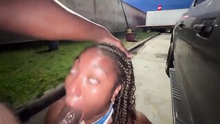 Truck stop fuck in the parking lot with ebony slut