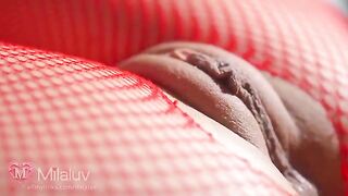 Honey loves when her pussy is caressed close-up, a passionate act