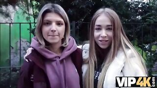 First time with two guys for a young girl in a daring setup