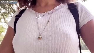 Babe masturbates outdoors and gets cum from her wet pussy