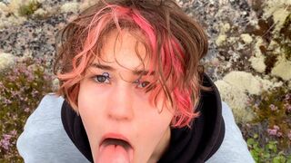 A hot chick is having sex directly on the stone in nature