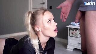 Her stepson’s cock got hard, so his stepmom sucked it and got cum on her pussy