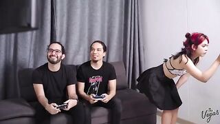 Lil’ Latina Cindy Luna gets her pussy smashed by two cocks in a row