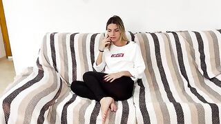 A blonde woman is getting bored and calls her friend to fuck and suck her