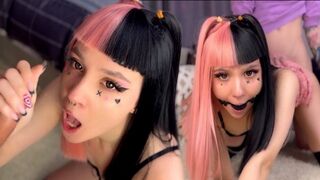The hot emo girl was gagging, deepthroating like a professional, and it was incredibly sexy