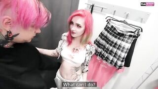 The sales consultant fucked her client in the pimeroom for rubbing pussy