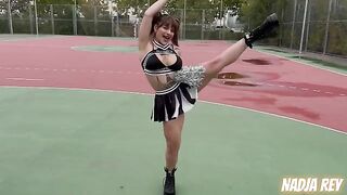 Cute cheerleader fucks on the street and swallows cum