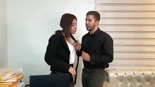 The secretary, in stockings, gets fucked by her handsome boss right in the office