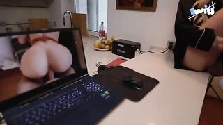 The cute slender girl fixes the laptop and receives passionate sex