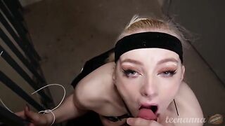 A beautiful blue-eyed girl was deeply fucked in the mouth and received a cumshot