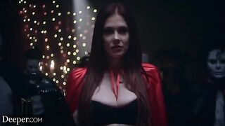 Four slaves serve the Mistress in an intense scene by Deeper