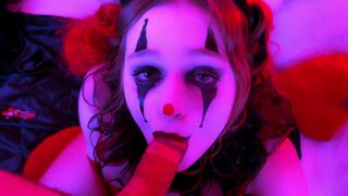 A kinky clown gets his dick sucked by a girl in a unique costume