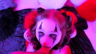 A kinky clown gets his dick sucked by a girl in a unique costume