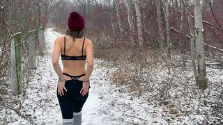 Huge double creampie for a wife from husband and friend in a snow storm