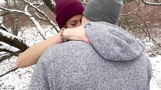 Huge double creampie for a wife from husband and friend in a snow storm
