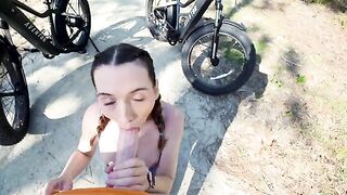 Scorching bike tour with a hot brunette and her huge white cock