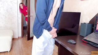 The guy was caught by the sexy stepsister, who made him cum in her mouth