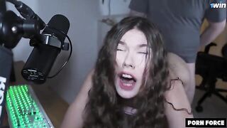 A girl with curly hair does a great job in this rough, hardcore scene