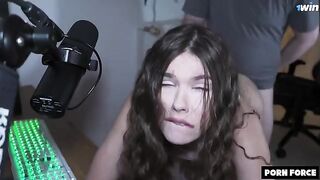 A girl with curly hair does a great job in this rough, hardcore scene