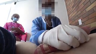 Two wild nurses check my cock in a hospital setting. Fucking crazy!