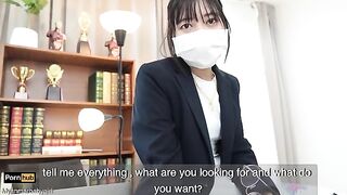 A hot gardener fucks the sexy Asian teacher in the classroom
