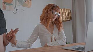 Redhead babe fucked on a zoom call, cum inside her pussy