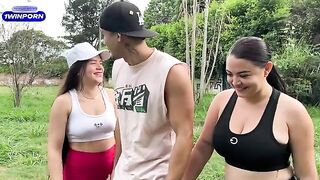 A stranger pays two girlfriends to fuck with him in the park