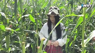 Security guard detained a thief in the cornfield and issued a ticket to the brunette
