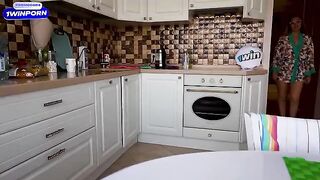 Fucked my best friend's sexy stepmom in the kitchen, it was intense