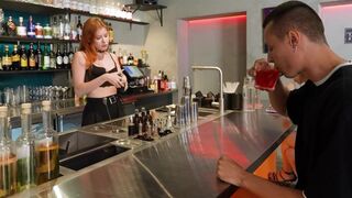 The customer checked the bartender's luggage and received passionate sex
