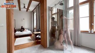They saw their friends fucking in the shower and wanted to join in