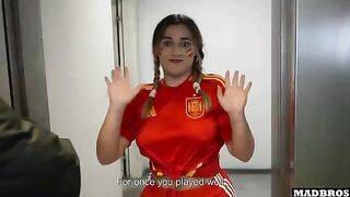 A Spanish supporter got fucked in anal and DP in the parking lot after the match