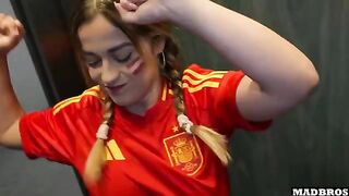 A Spanish supporter got fucked in anal and DP in the parking lot after the match